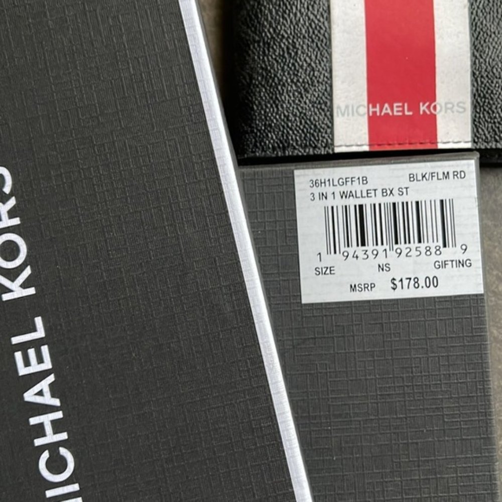 Michael Kors Boxed Signature 3 in 1 Bifold Wallet In Black / Flame Red - Picture 8 of 16